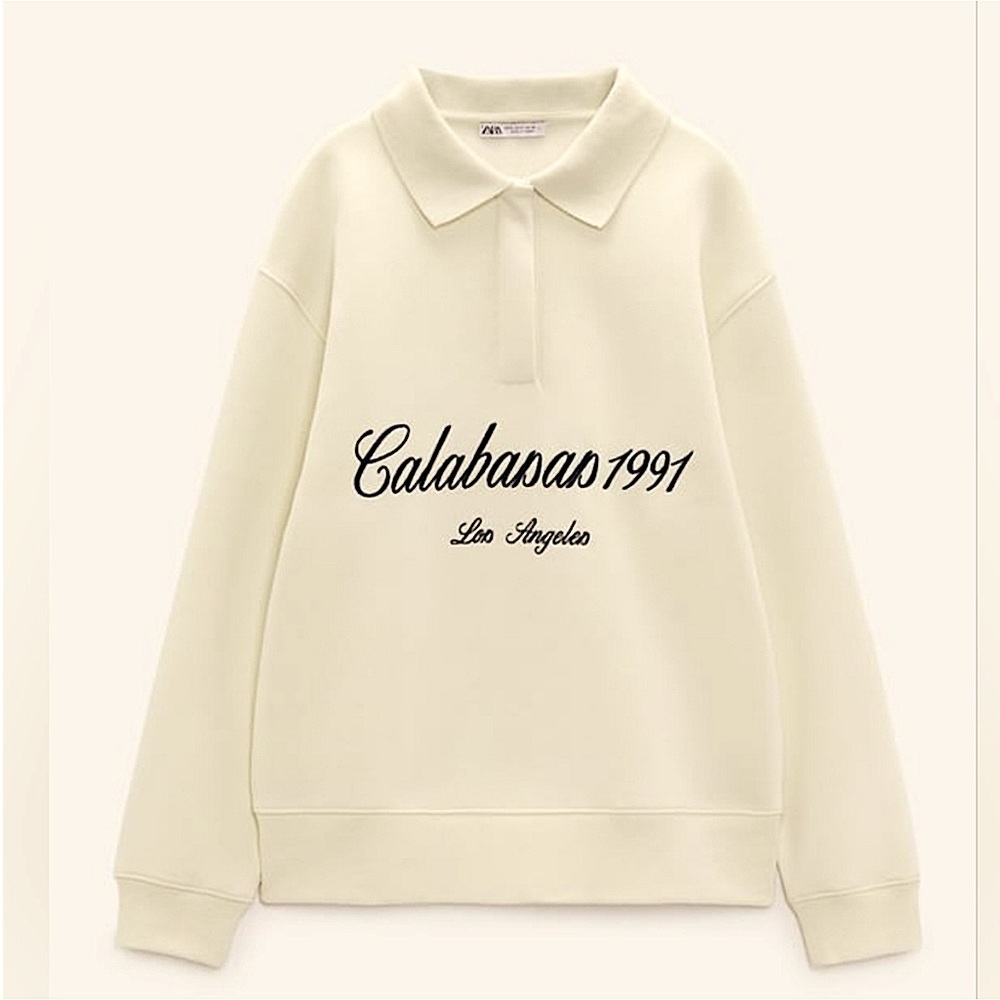 Zara Calabasas 1991 Los Angeles Crewneck Cream Oversized Medium Fleece